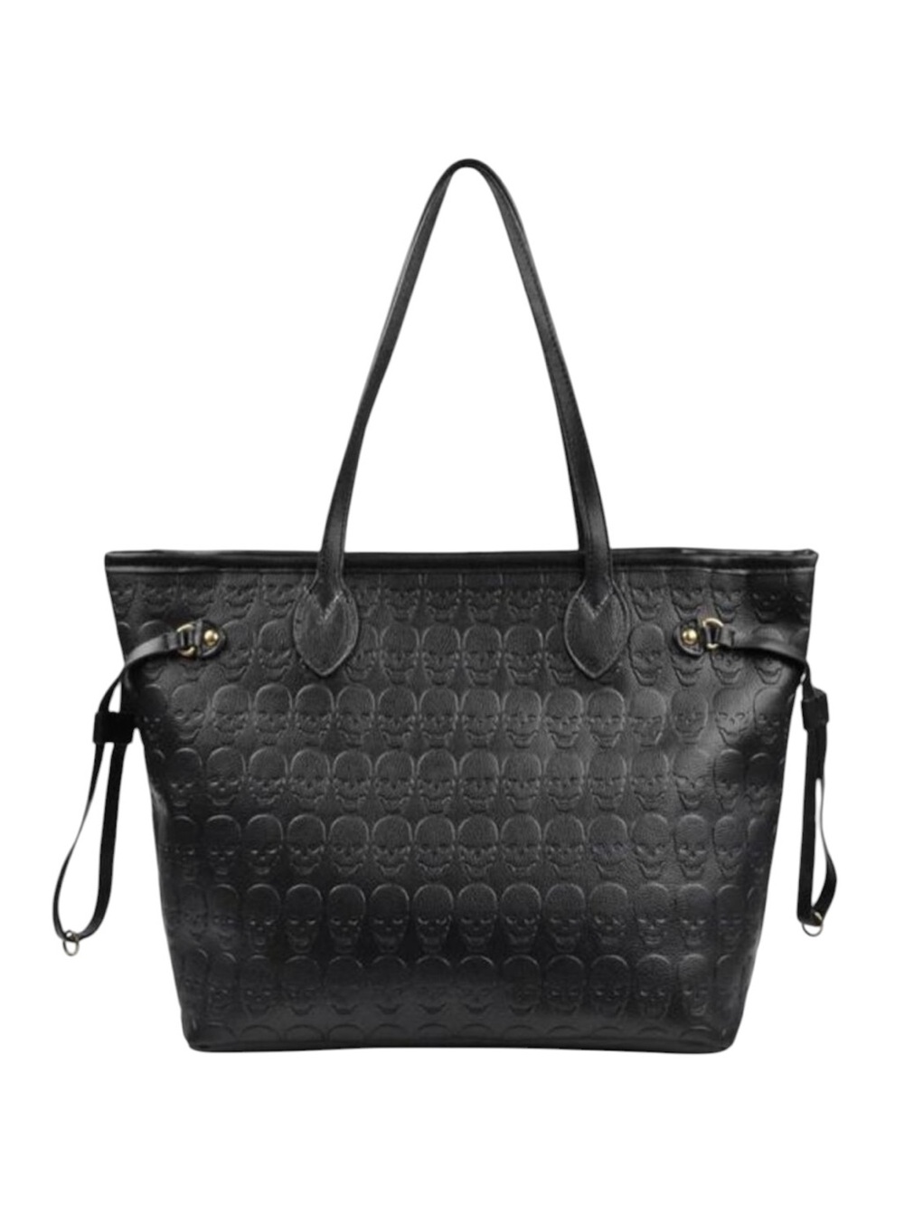 Faux Leather Embossed Skull Print Gothic Shoulder Bag Tote in Black